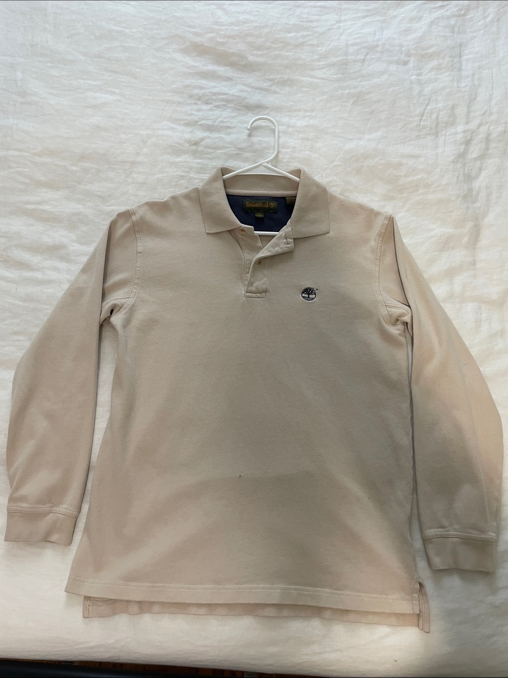 Timberland Tan Long-Sleeve Polo with Embroidered Logo Heavy